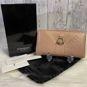 YVES SAINT LAURENT muse leather zip wallet in tan
